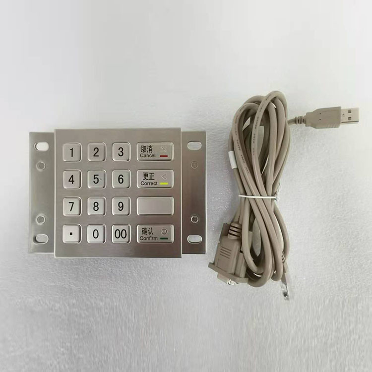 Kios Pembayaran ATM Pin Pad DES 3DES Logam Terenkripsi Stainless Steel Dengan 16 Kunci