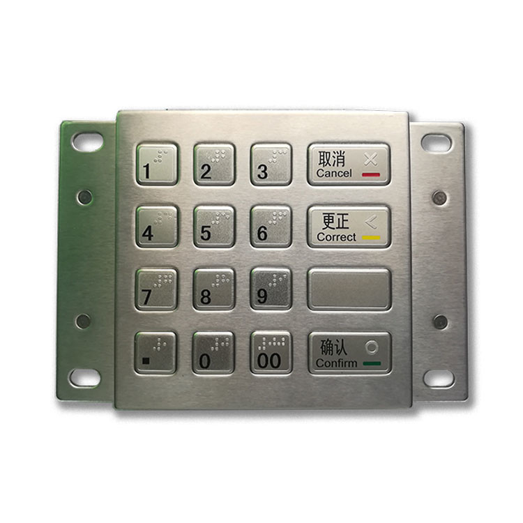 Kios Pembayaran ATM Pin Pad DES 3DES Logam Terenkripsi Stainless Steel Dengan 16 Kunci