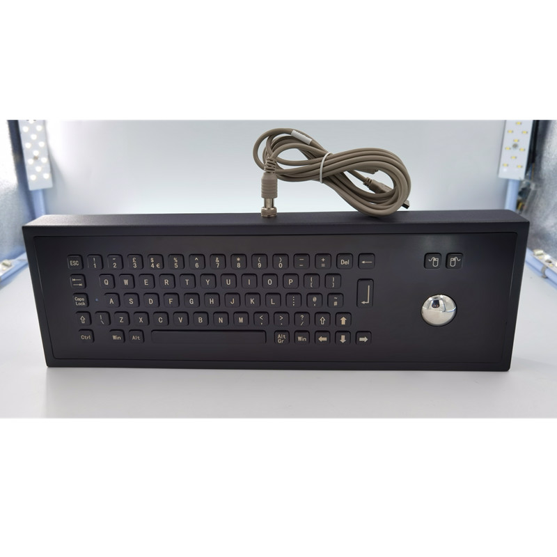 Warna Hitam Desktop IP65 Industrial Metal Keyboard Dengan Trackball 65 Keys