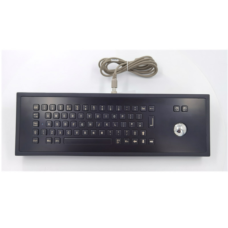 Warna Hitam Desktop IP65 Industrial Metal Keyboard Dengan Trackball 65 Keys
