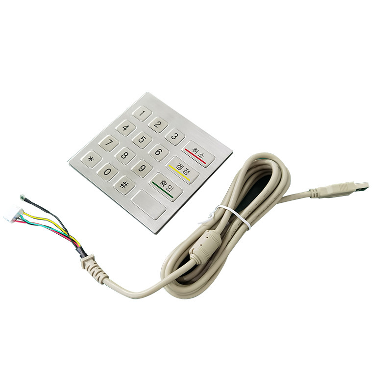 Baja tahan karat 16 Kunci Numerik Metal Keypad Dengan Sambungan Kabel USB Untuk Self Service Kiosk